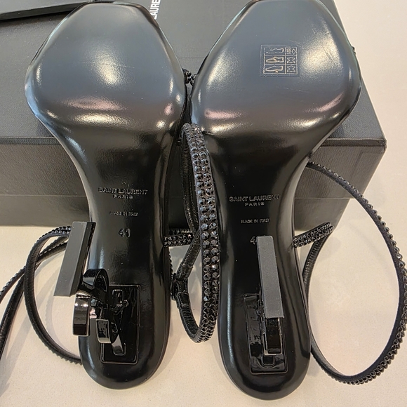 💯 Authentic Saint Laurent Opyum Crystal Black Strappy Sandals - Picture 12 of 17
